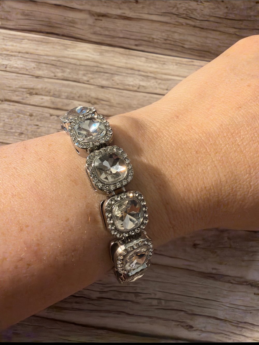 Iced out bling Crystal Halo Silver-Tone Bracelet - Clear Stones